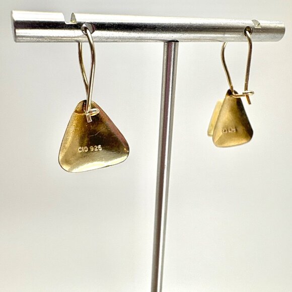 VTG Sterling Silver 925 Lapis Lazuli Triangle Cut Dangle Earrings 1.25" Length - Picture 5 of 10